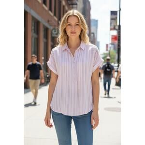 Lucky Brand Lavender Button Front Cotton Blouse Short Sleeve Size M